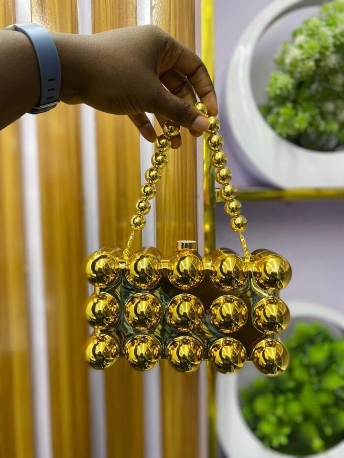 Gold Luxe Bubble Bead Clutch – Statement Evening Purse