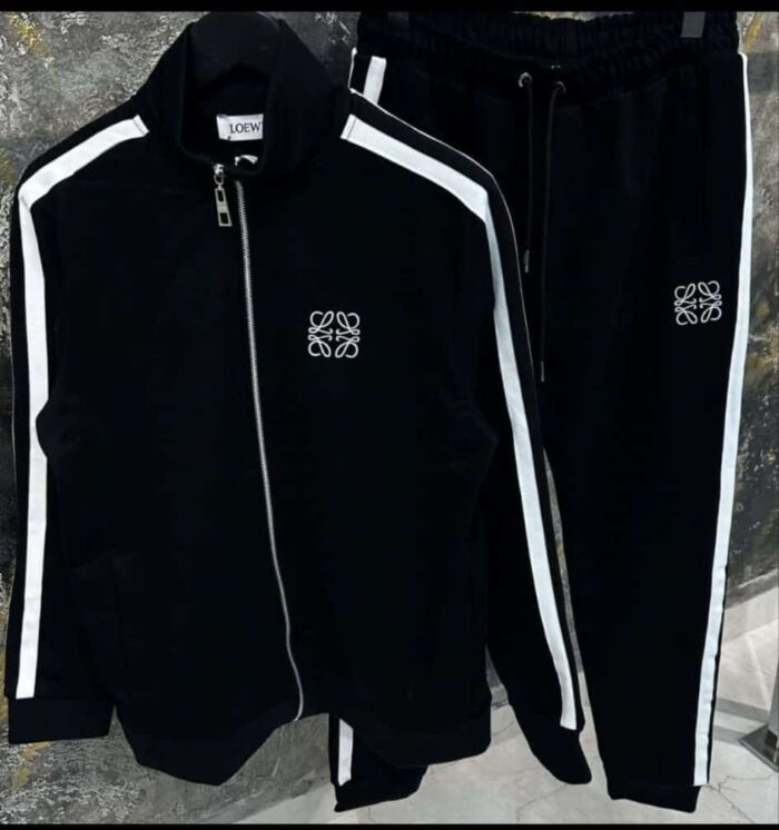 Black Luxe Tracksuit with White Side Stripes – LOEWE Inspired
