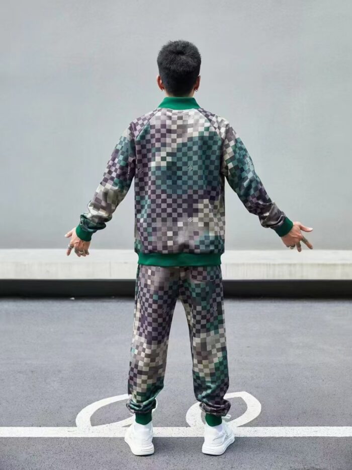 Men’s Brown Checkered Streetwear Tracksuit - Two Piece - Image 5
