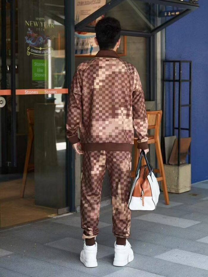 Men’s Brown Checkered Streetwear Tracksuit - Two Piece - Image 2