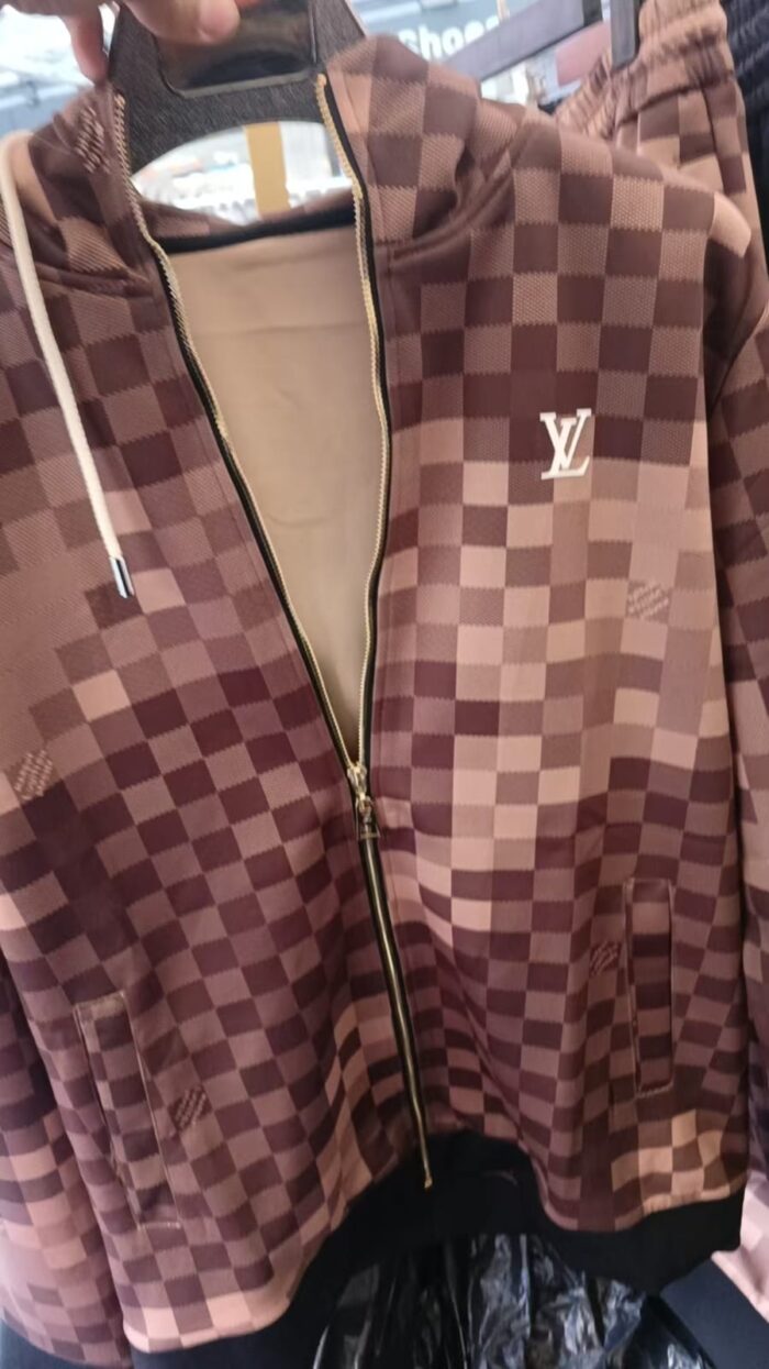 Men’s Brown Checkered Streetwear Tracksuit - Two Piece - Image 6